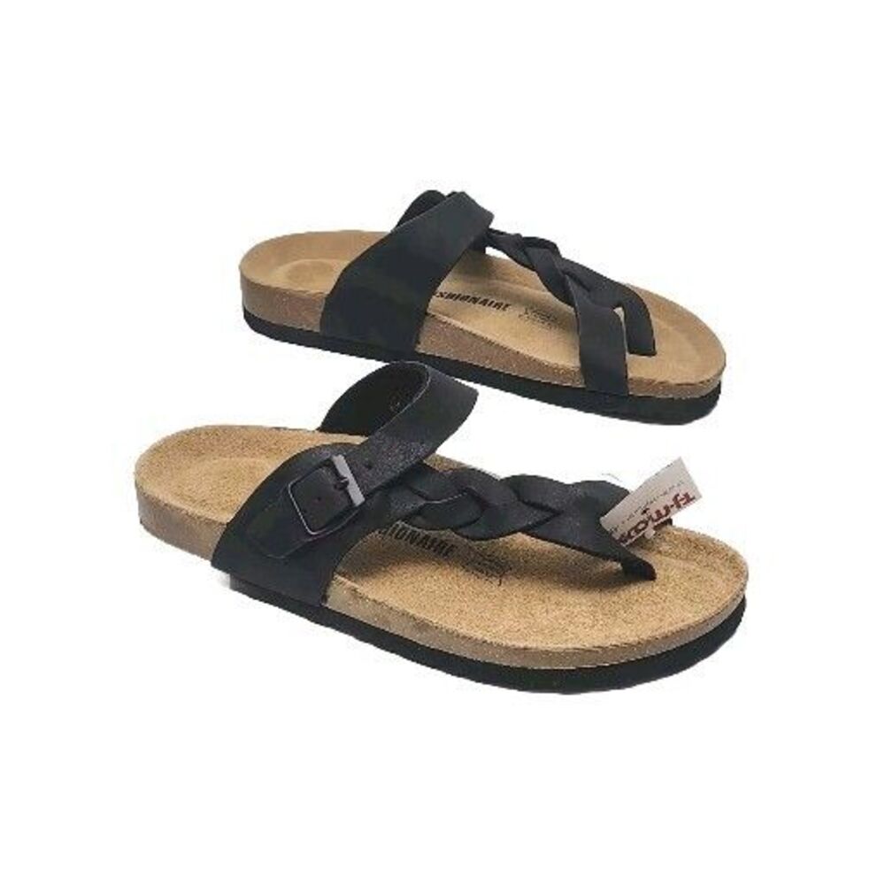 Cushionaire Sandal Shoe Libby Slip-On Toe Ring Cork Flat Black Size 9.5M NEW